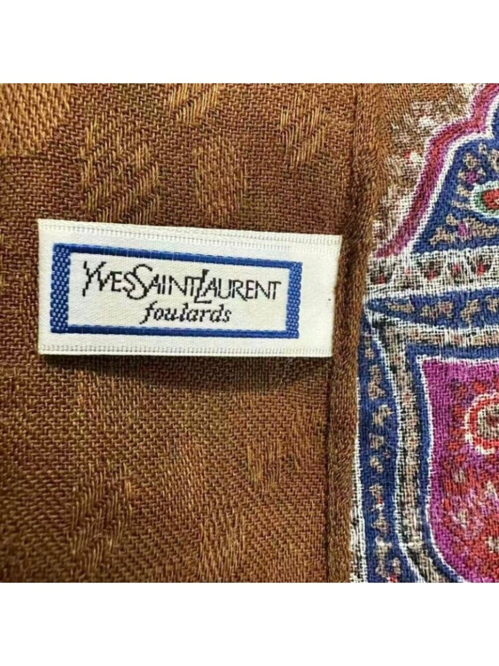 Saint Laurent Yves Large Wool Scarf Paisley Pattern Brown - Picture 6 of 7